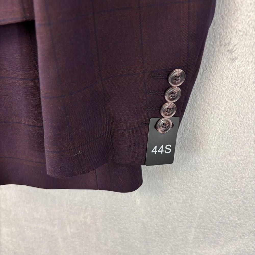 NWT Alain Dupetit Blazer Vest 2 Pc Set Mens 44S Purple Plaid Formal Suit Jacket - Picture 12 of 16